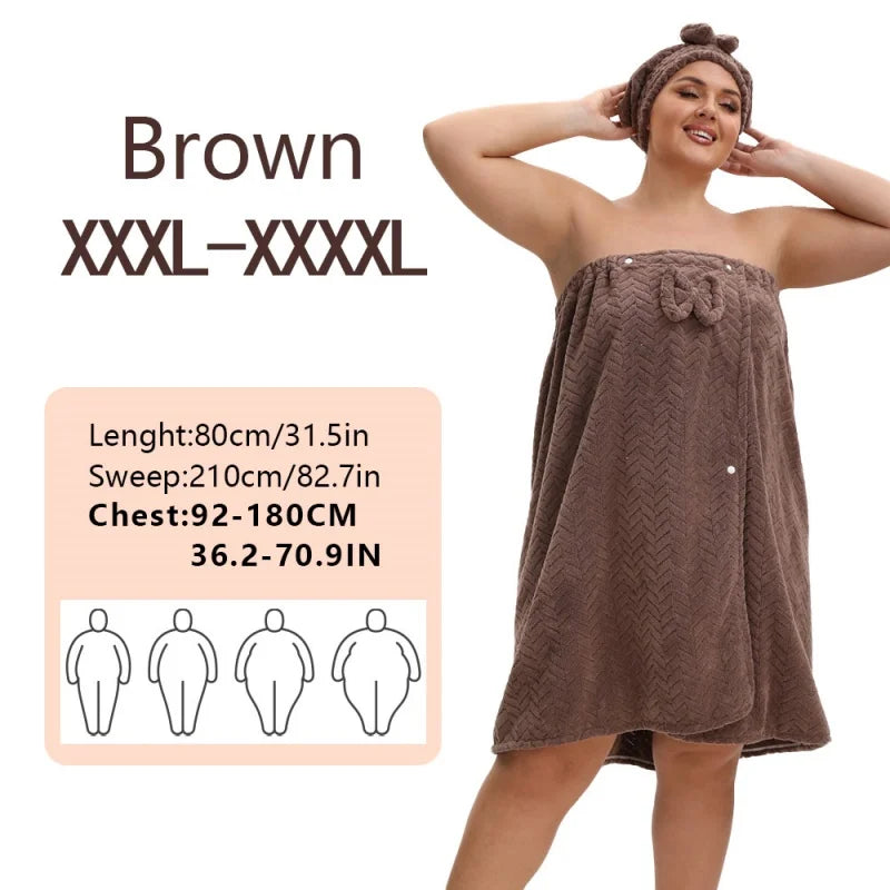Wearable Bath Towel & Hair Cap Set for Women – Sizes M to 4XL