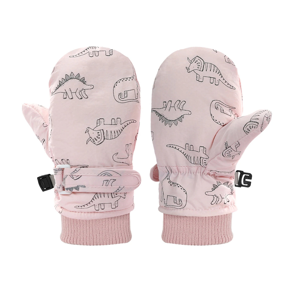 Kids' Dinosaur Print Fleece-Lined Snow Mittens