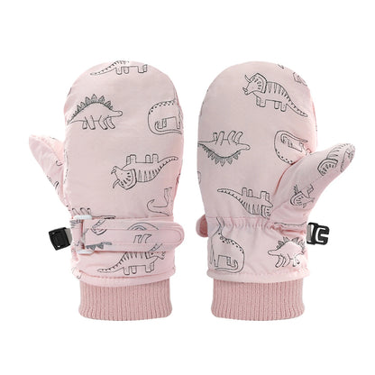 Muffole da neve foderate in pile con stampa dinosauri per bambini