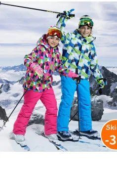 -30 Degree Kids Ski Suit Boy Girls Winter Outdoor Sports Waterproof Skiing Snowboarding Jackets Snow Pants Children Clothing Set