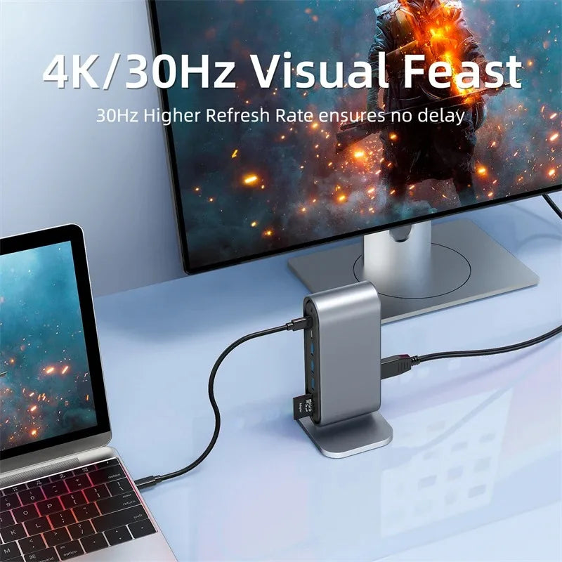 HUB USB C 3.0 Type C Splitter Multi 4K HDMI Monitor RJ45 Ethernet PD Power Adapter Docking Station  Laptop Splitter For Macbook