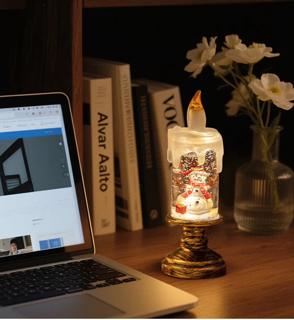 LED Candles Lights Christmas Lights Flameless Christmas Snow Globe Candle Light Home Decorative Candles Christmas Decorations