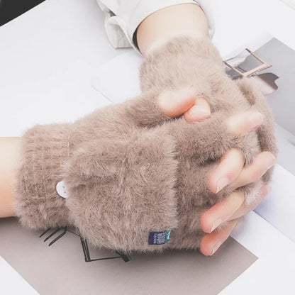 Manoplas de peluche con cierre abatible para mujer – Guantes convertibles sin dedos