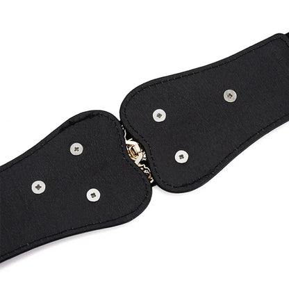 Cintura elasticizzata da donna con foglia d'oro – Fibbia a doppio gancio