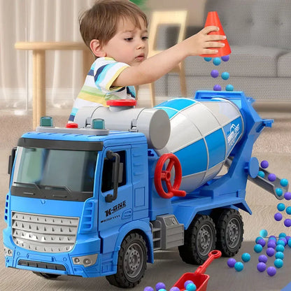 Large Toy Cement Mixer Truck – Friction-Powered with Lights & Music