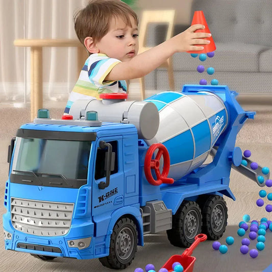 Large Toy Cement Mixer Truck – Friction-Powered with Lights & Music