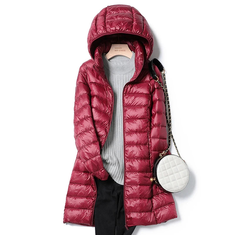 2025 9 Colors Plus Size 5xl 6XL 7XL Womens Down Jackets Long Ultra Light Thin Casual Coat Puffer Jacket Slim Remove Hooded Parka
