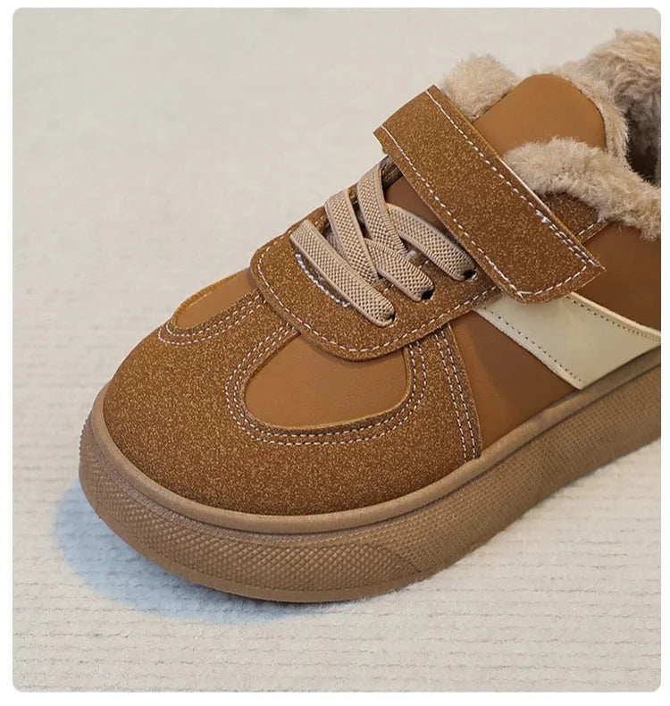 Kids' Plush-Lined Hook-and-Loop Winter Shoes