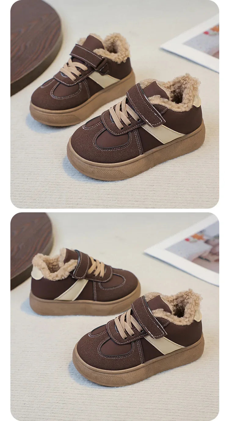 Kids' Plush-Lined Hook-and-Loop Winter Shoes