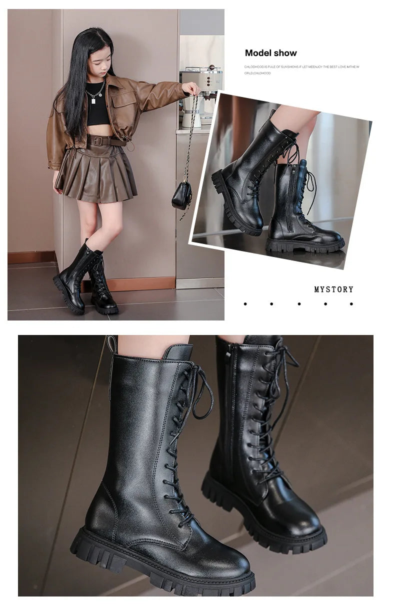 Girls' Lace-Up Square-Heel Ankle Boots
