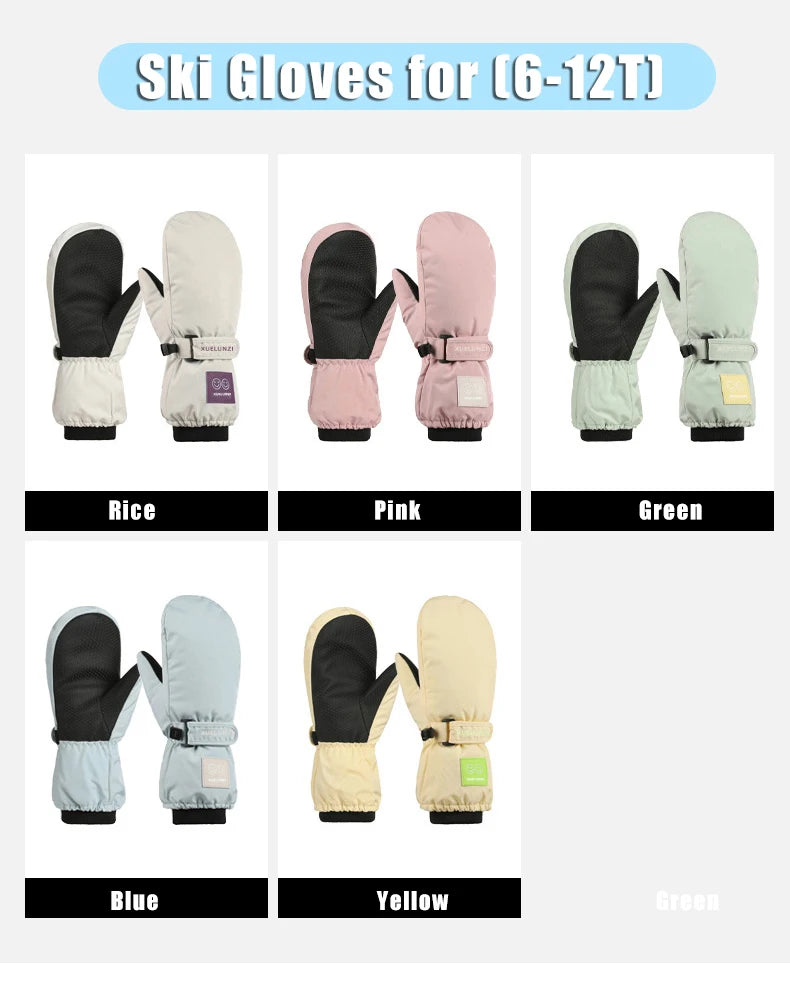 Kids' Waterproof Ski Mittens with Long Cuffs – Ages 6 to 12