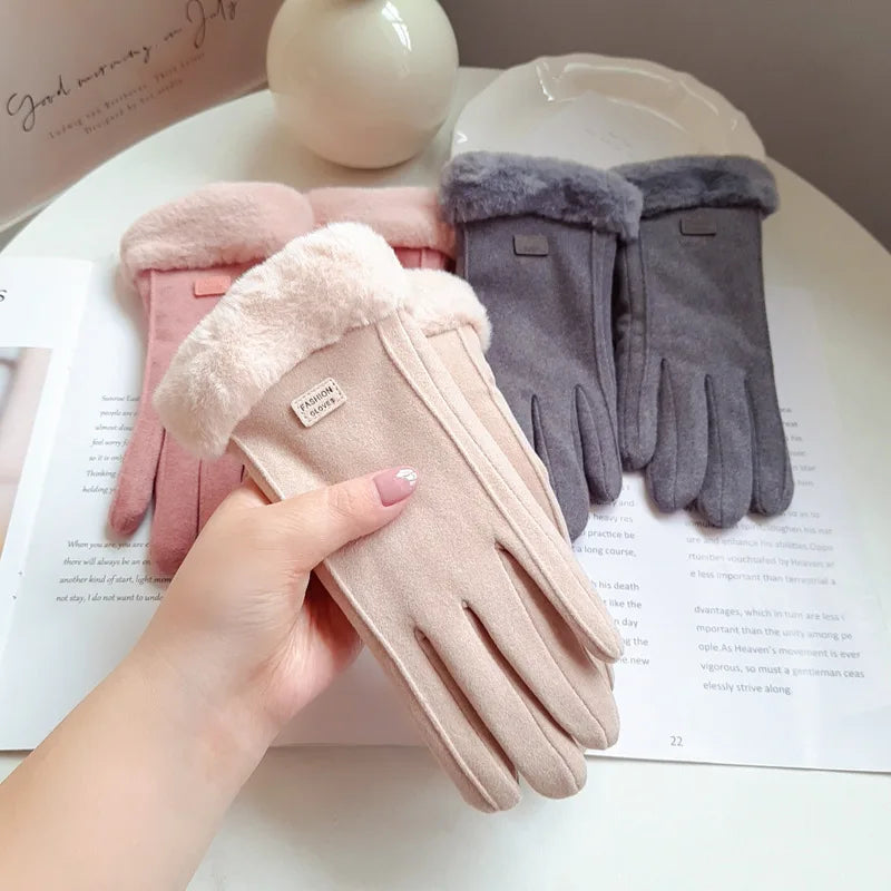 Women's Thick Plush Suede-Feel Touchscreen Gloves