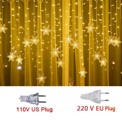Snowflake Curtain Lights – 3.2 m LED Christmas Window Lights, 8 Modes
