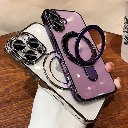 Custodia magnetica trasparente per iPhone con anello supporto