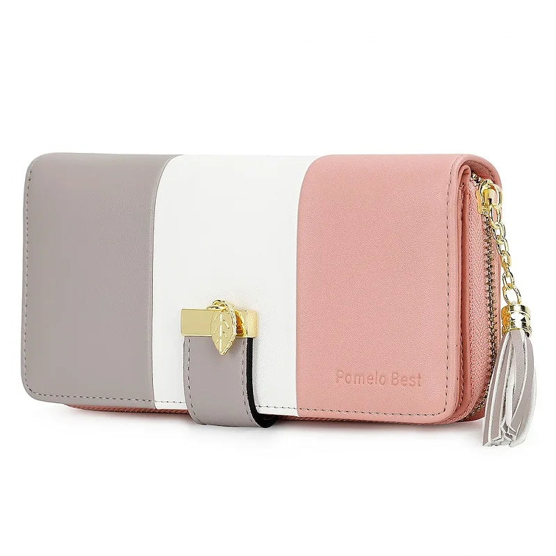 Women's Colour-Block Long Zip Wallet – RFID Blocking, 9 Card Slots, Fits a Phone