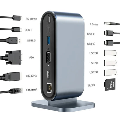 12-in-1 USB-C Hub Docking Station | 4K HDMI, RJ45 Ethernet, PD Charging for MacBook & Laptops