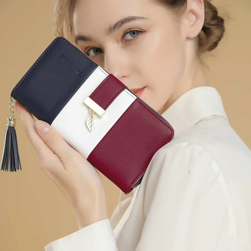 Women's Colour-Block Long Zip Wallet – RFID Blocking, 9 Card Slots, Fits a Phone