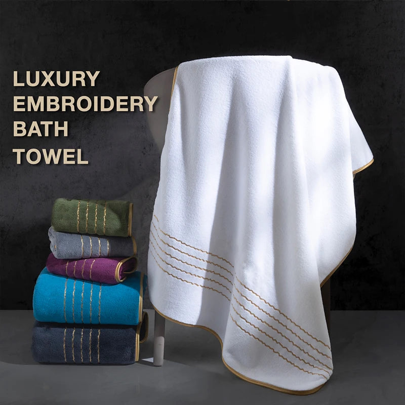 Gold Accent Bath Towel Set – White, Grey or Navy, 2 to 8 Pieces