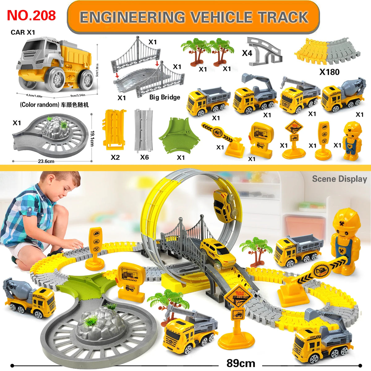 Magic Climbing Track Set – Flexible Race Track with Engineering Cars