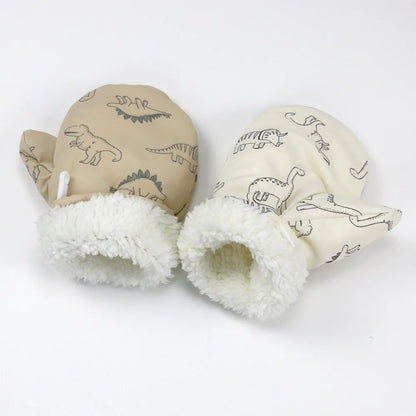 Muffole da neve con dinosauri per bimbi piccoli – Foderate in pile, taglie S, M, L