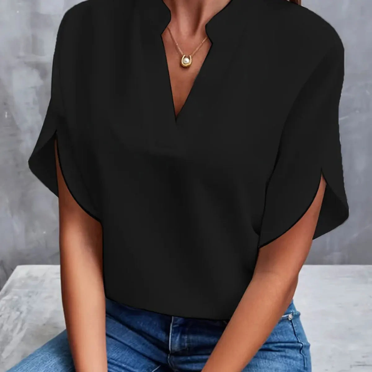 Women's Elegant V-Neck Chiffon Blouse – Casual Short Sleeve Loose Summer Top