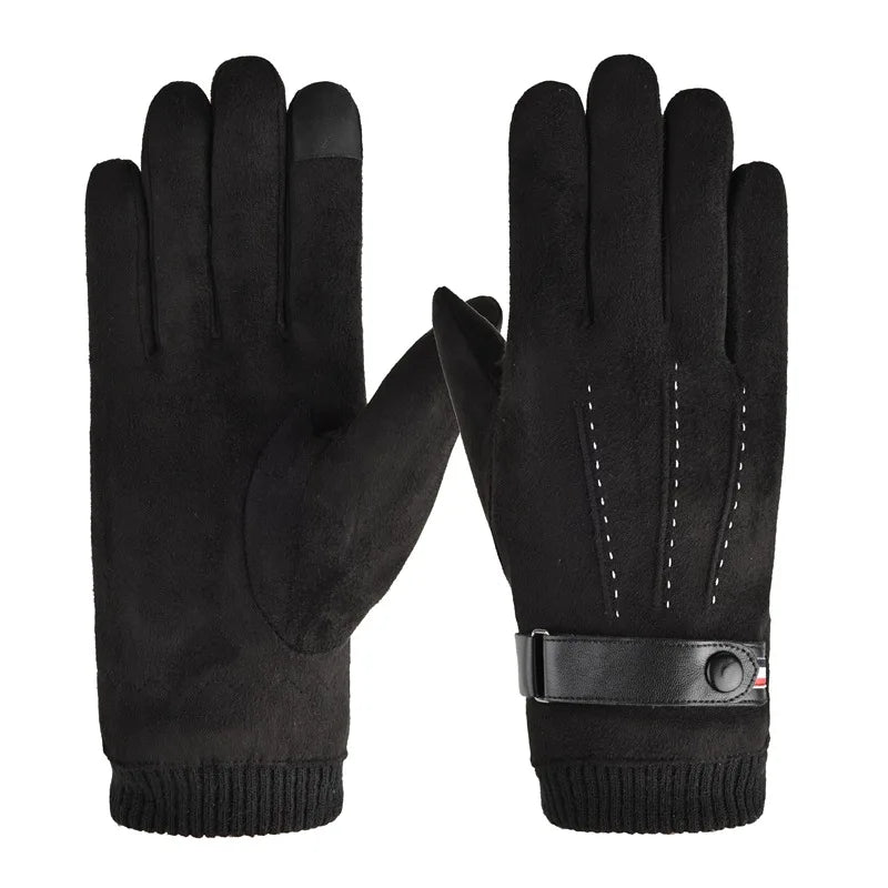 Men's Suede-Feel Buckle Touchscreen Winter Gloves