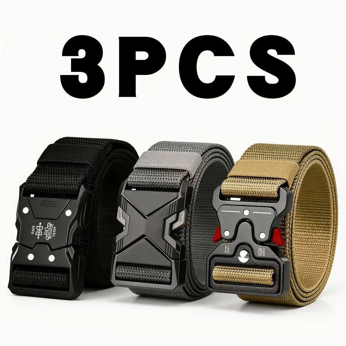 Adjustable Quick-Release Tactical Belts – 3 Pack
