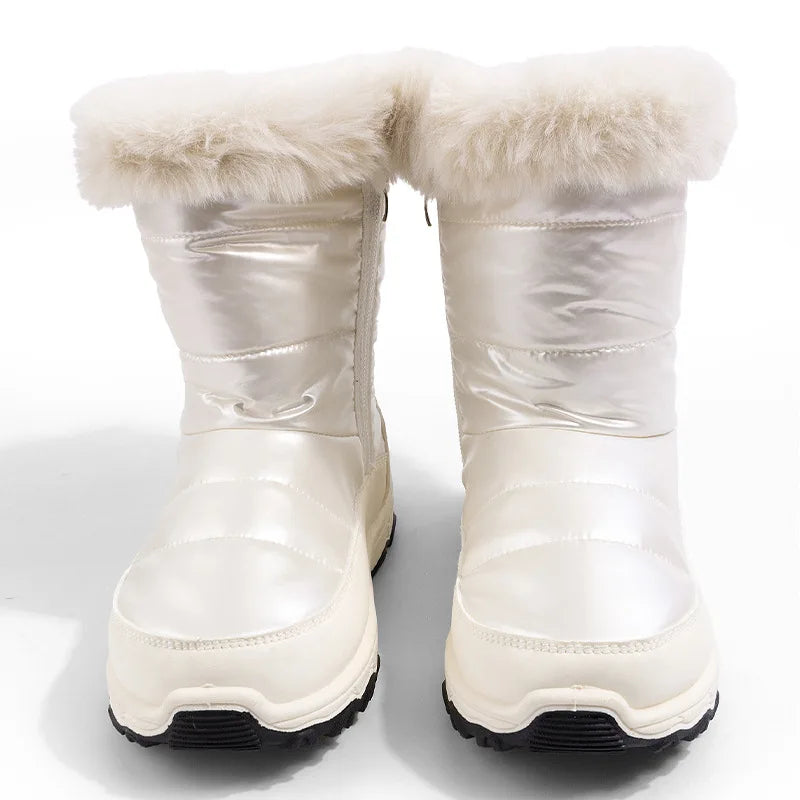 Girls' Waterproof Plush Snow Boots – White