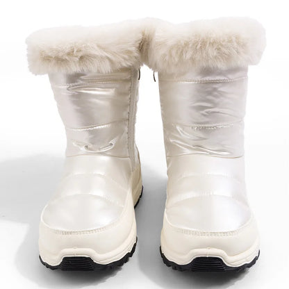 Girls' Waterproof Plush Snow Boots – White