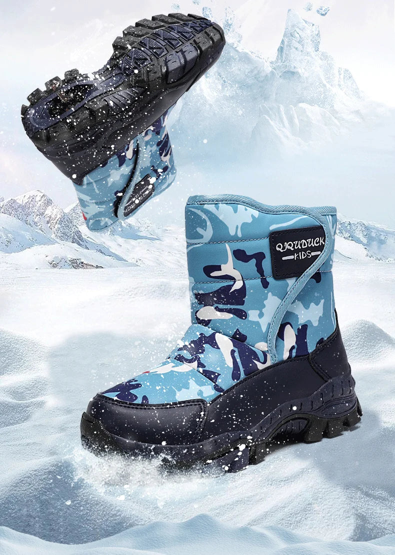 Children Snow Boots Winter Shoes Plush Waterproof Fabric Non-Slip Boys Girls Shoes Rubber Sole Fashion Warm Outdoor Boots New