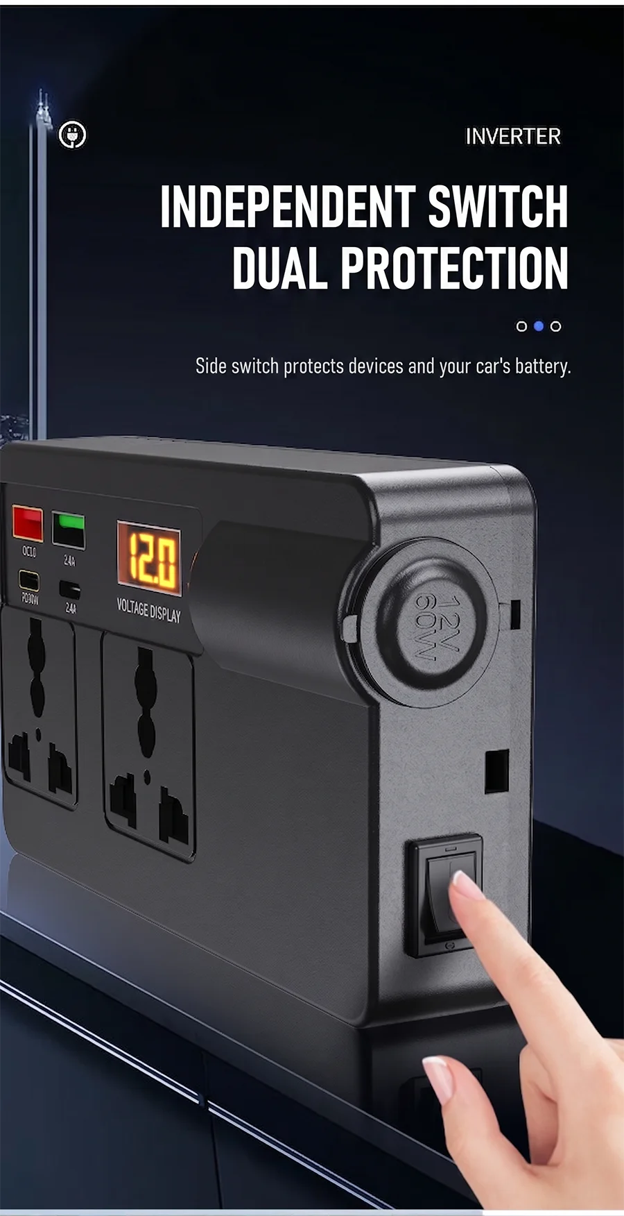 200W 12V to 220V Car Power Inverter