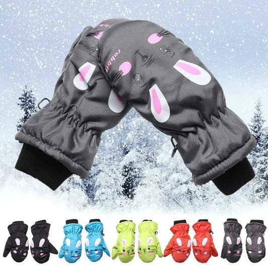 Kids' Bunny Ski Gloves – Windproof Non-Slip Winter Gloves