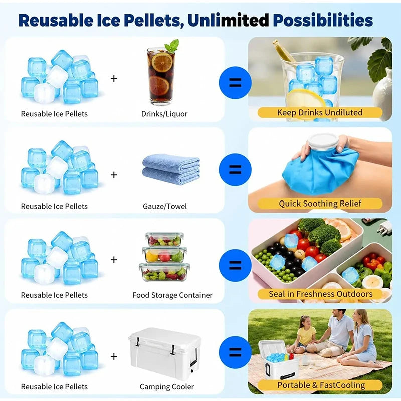 24/50/100Pcs Reusable Ice Cubes Refreezable Cooling Blocks Slow Melting Ice Cubes for Whiskey Cocktail Coffee Juice Picnic Bar
