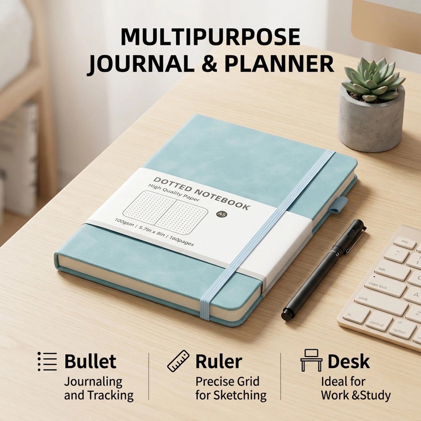 A5 Hardcover Notebook Macaron Colors Business Planner with Elastic Band Dot Grid and Lined Pages Portable Durable for School