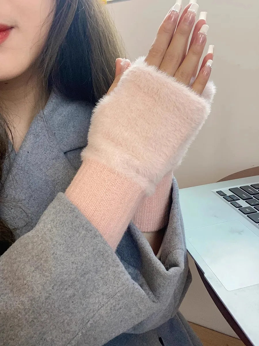 Women's Plush Knit Fingerless Gloves – Soft Wrist Warmers