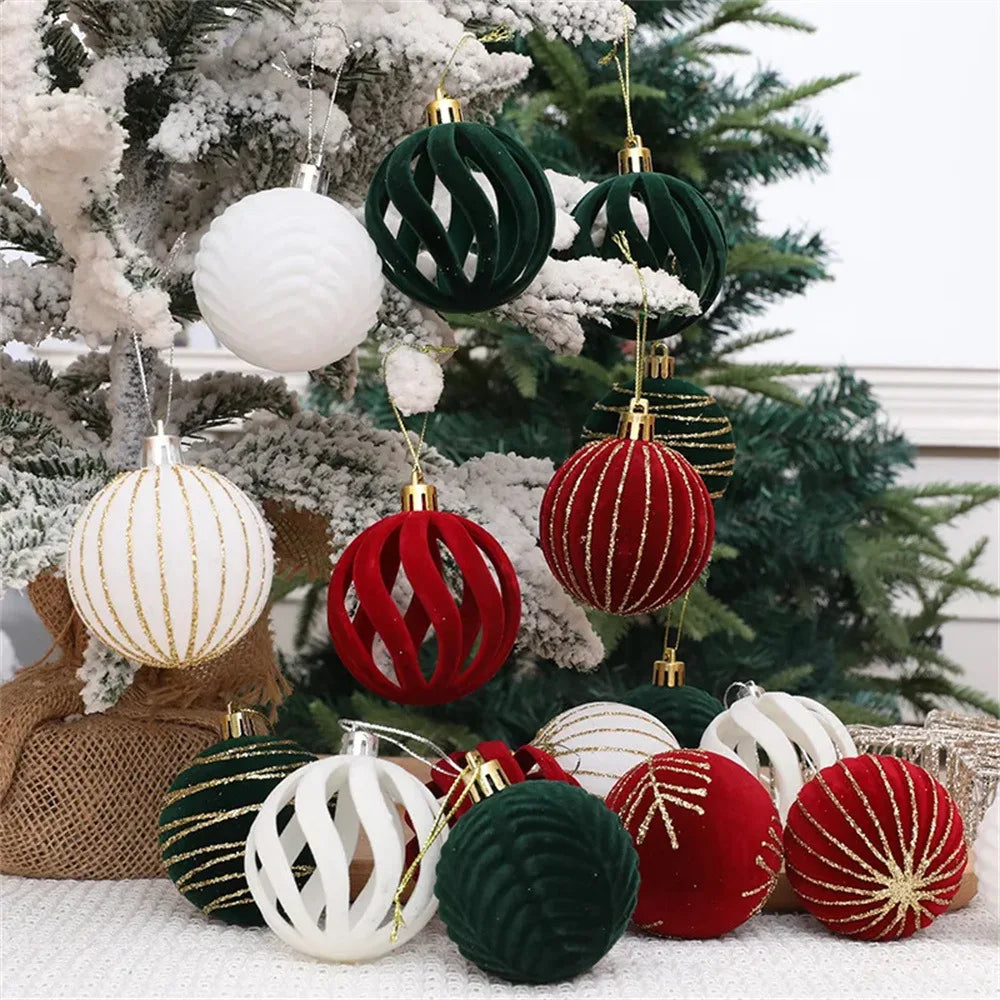 Velvet Christmas Ball Ornaments – 4 cm Vintage Baubles, Set of 6 or 12
