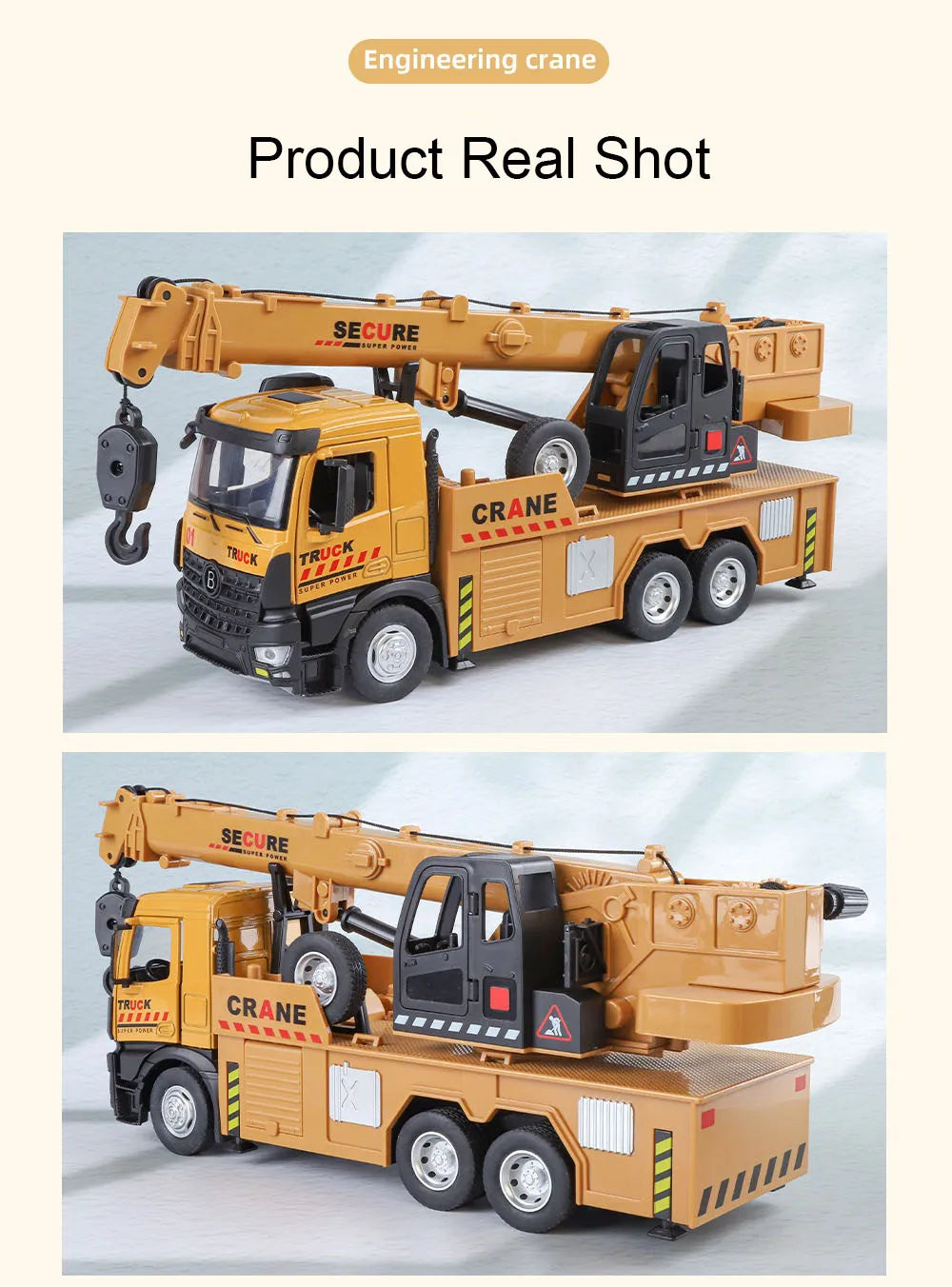 1:24 Diecast Crane & Mixer Truck with Lights, Sounds & Pull-Back