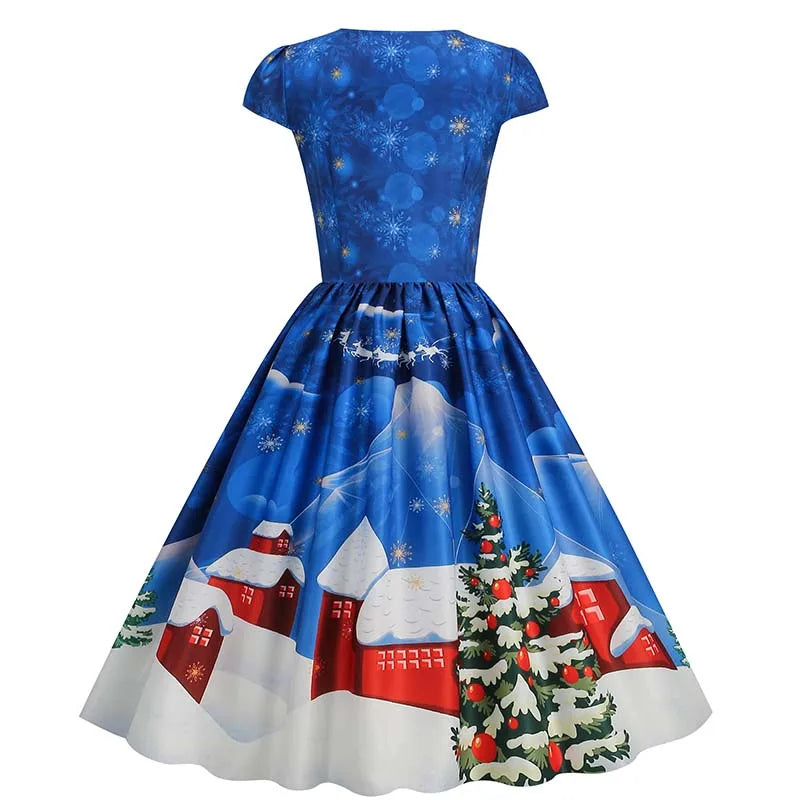 Women's Vintage-Style Printed A-Line Party Dress