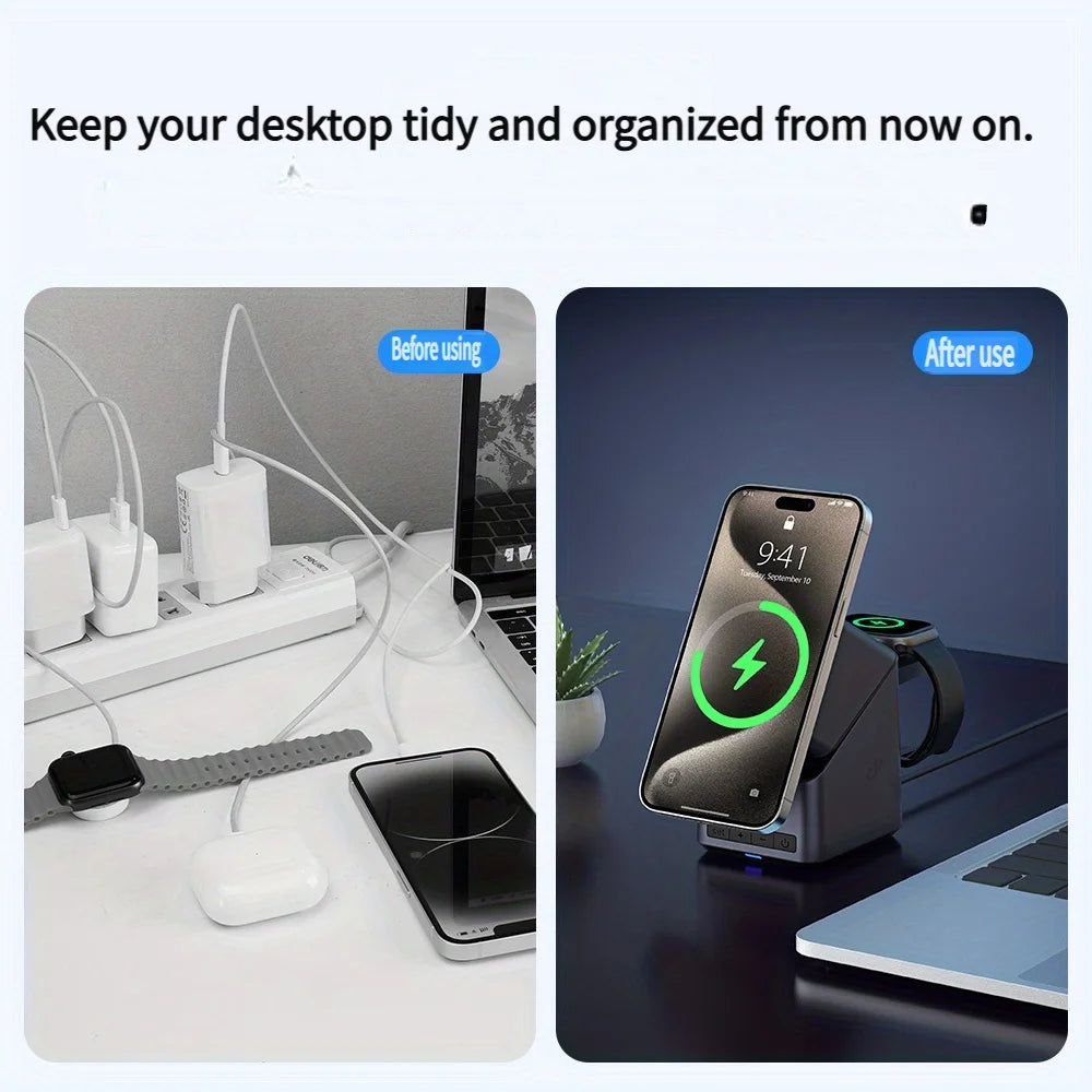 4-in-1 Magnetic Charging Station with Digital Clock