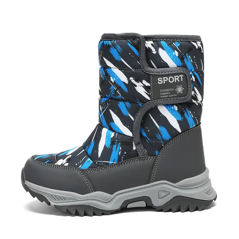 Kids' Plush-Lined Hook-and-Loop Winter Ankle Boots