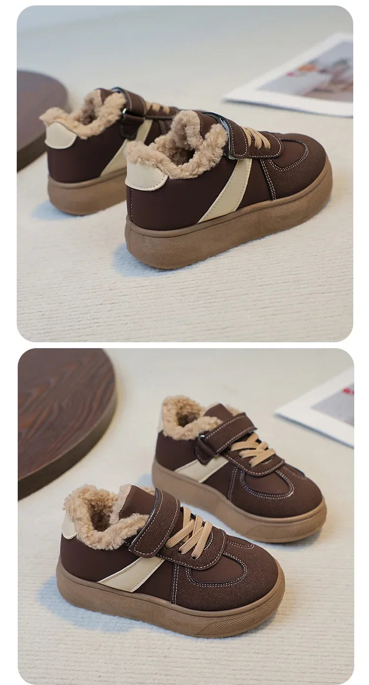 Kids' Plush-Lined Hook-and-Loop Winter Shoes