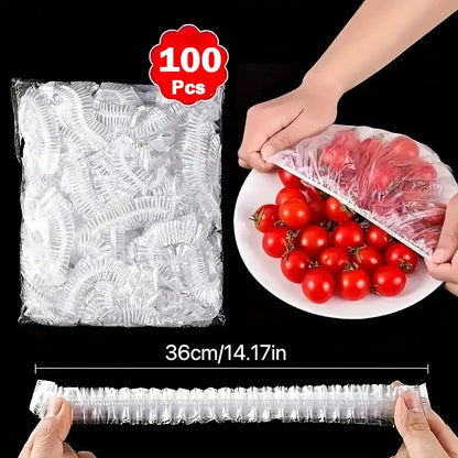 Tapas elásticas desechables para recipientes – Paquete de 100 para sobras y preparación de comidas