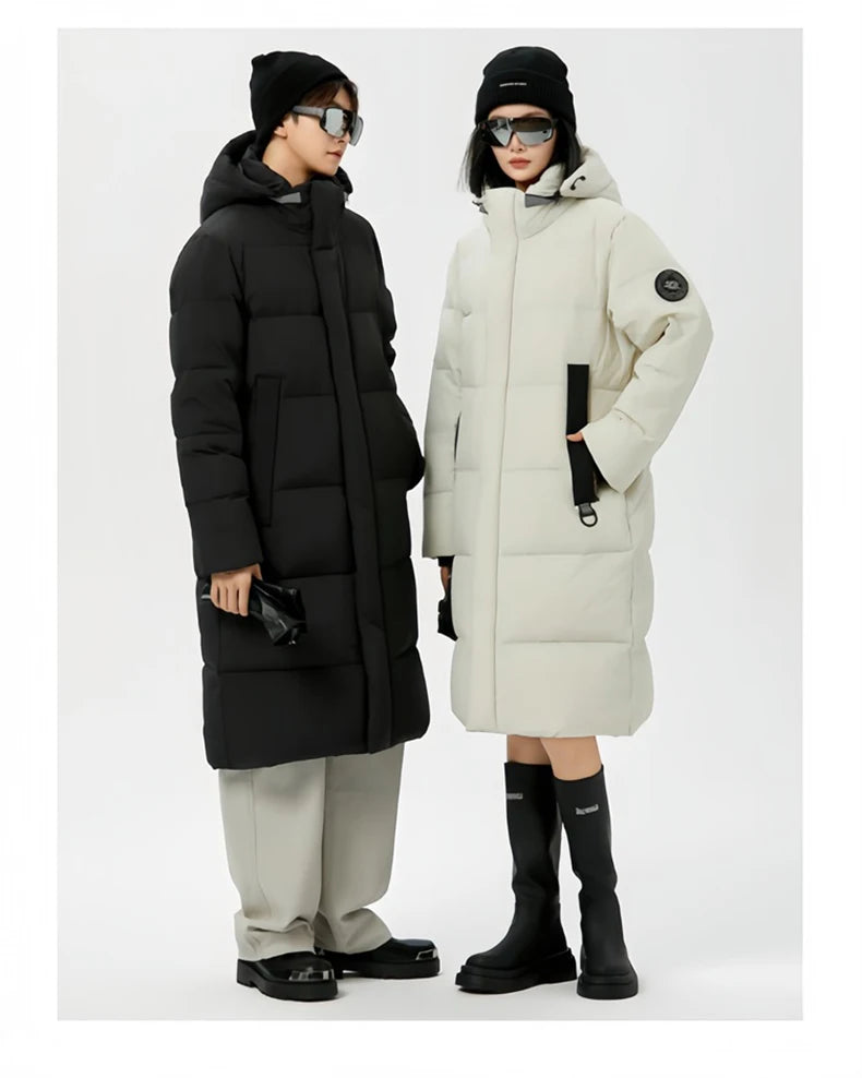 Winter Long Down Jacket Women Windbreaker Jacket Fashion Couple Down Coat Warm Hooded Thick Winter Windproof Waterproof Men Coat