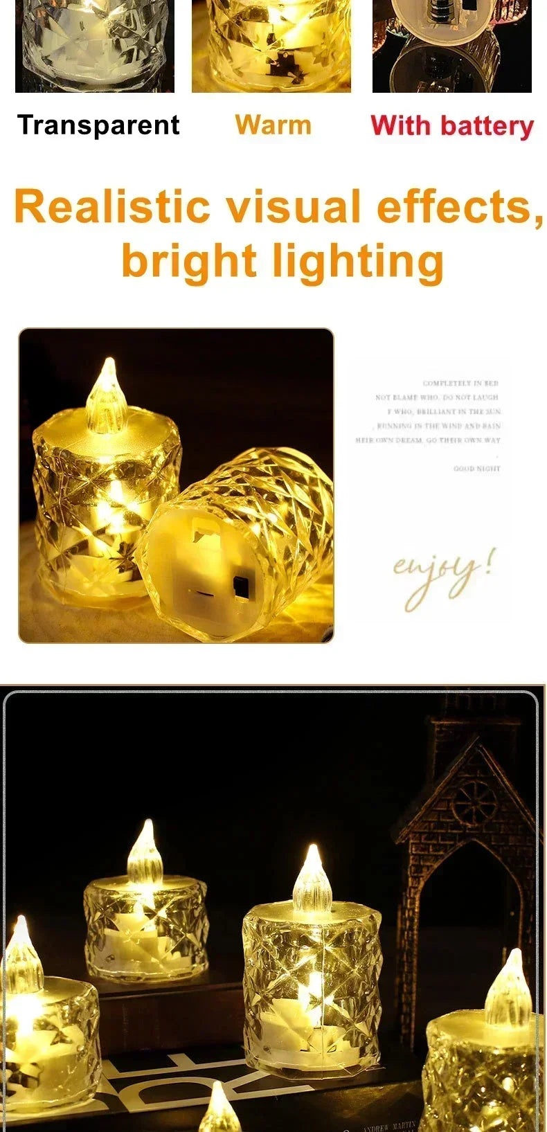 LED Crystal Flameless Candle Light LED Electronic Candle Light Night Lamp Dating Party Holiday Home Wedding Christmas Decoration