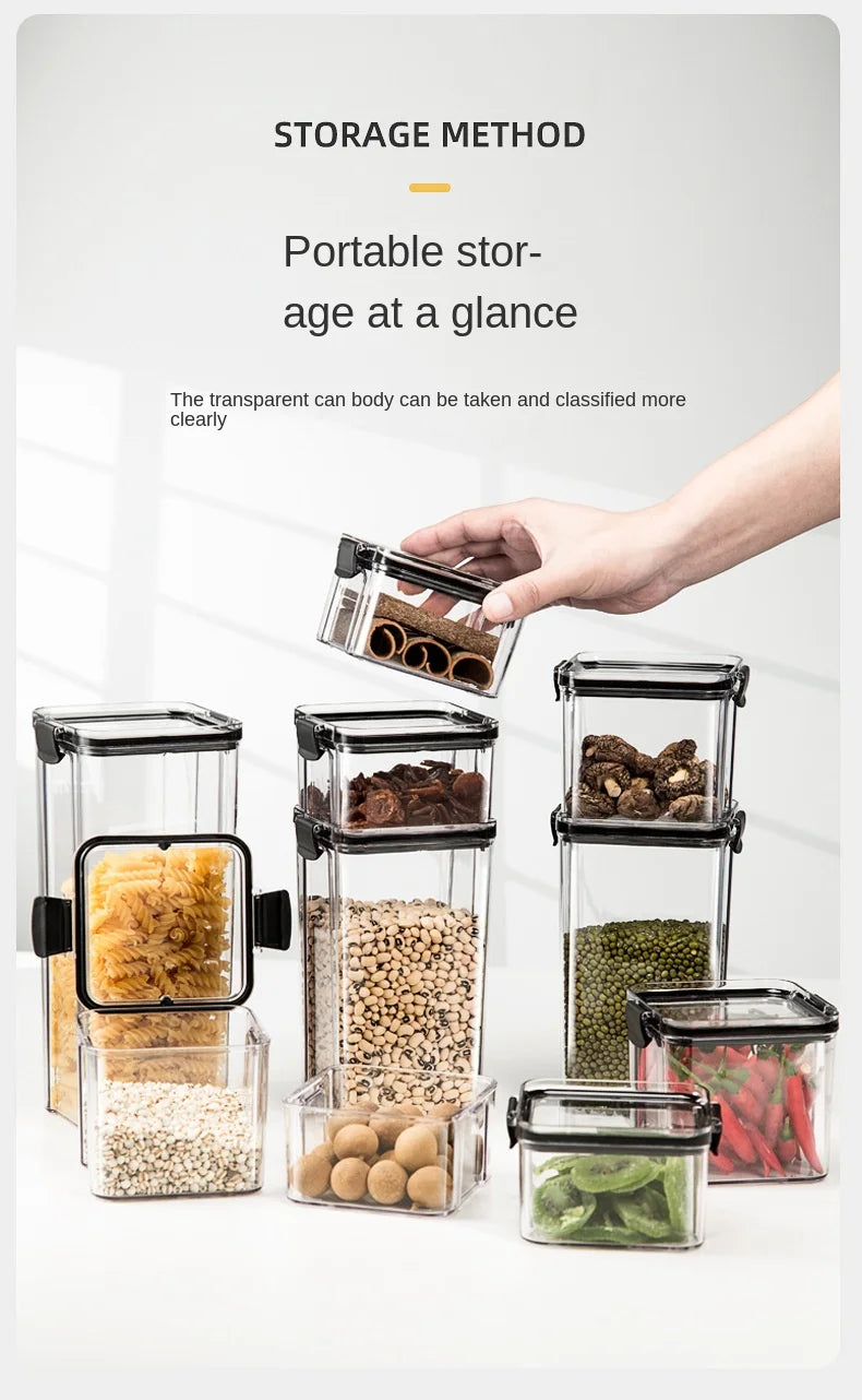 Sealed Kitchen Storage Jars Set – Airtight Plastic Canisters for Grain, Spices & Pantry (460ml–1800ml)