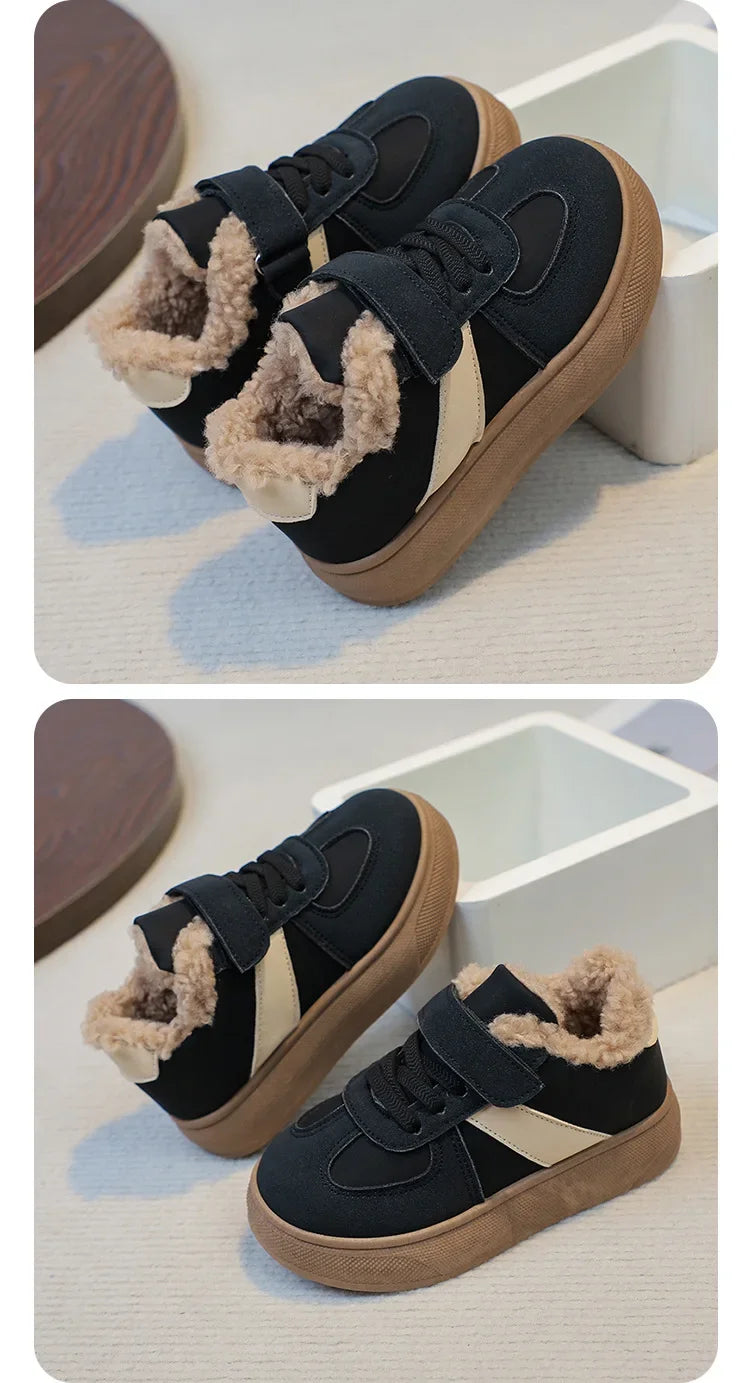 Kids' Plush-Lined Hook-and-Loop Winter Shoes