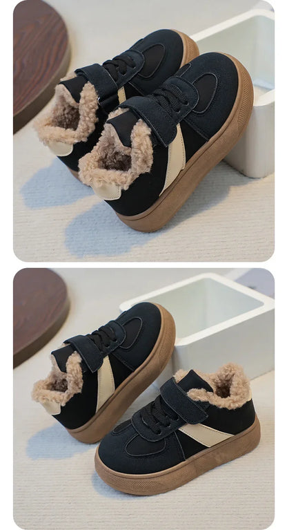 Zapatos de invierno para niños con forro de felpa y cierre de velcro