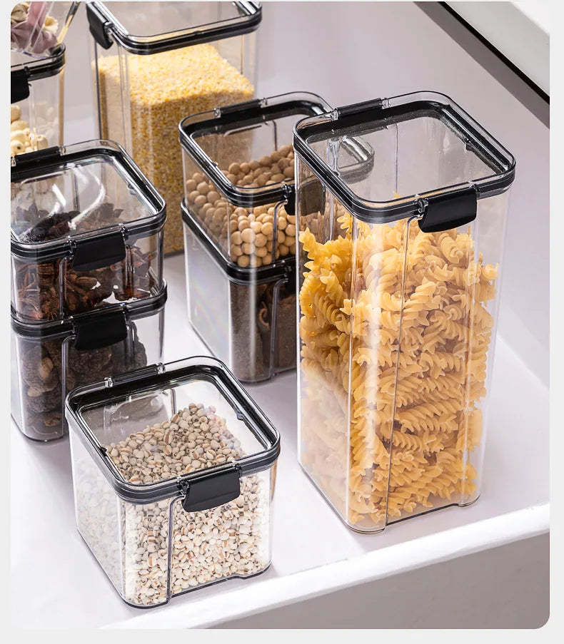 Sealed Kitchen Storage Jars Set – Airtight Plastic Canisters for Grain, Spices & Pantry (460ml–1800ml)