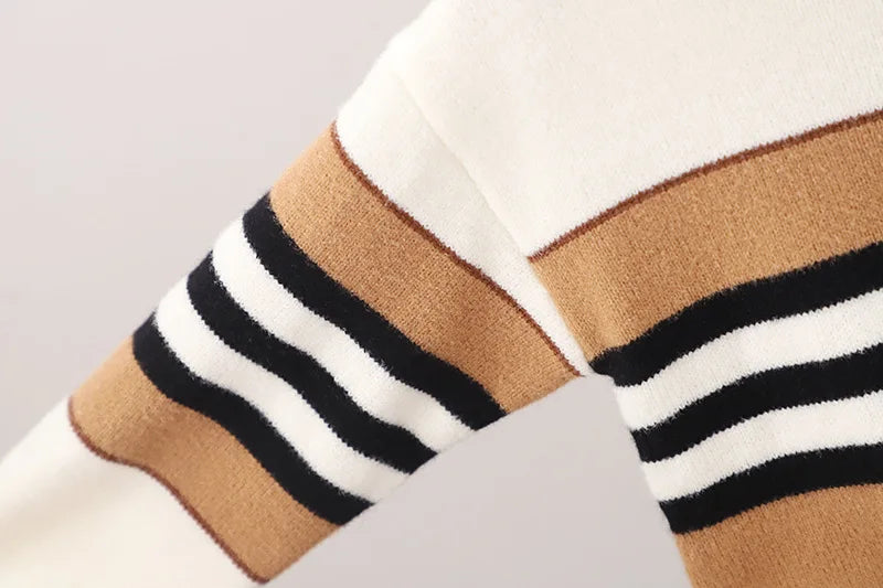 Boys' Striped High Collar Knit Sweater - Full Sleeve Winter Knitwear, Ages 2-6
