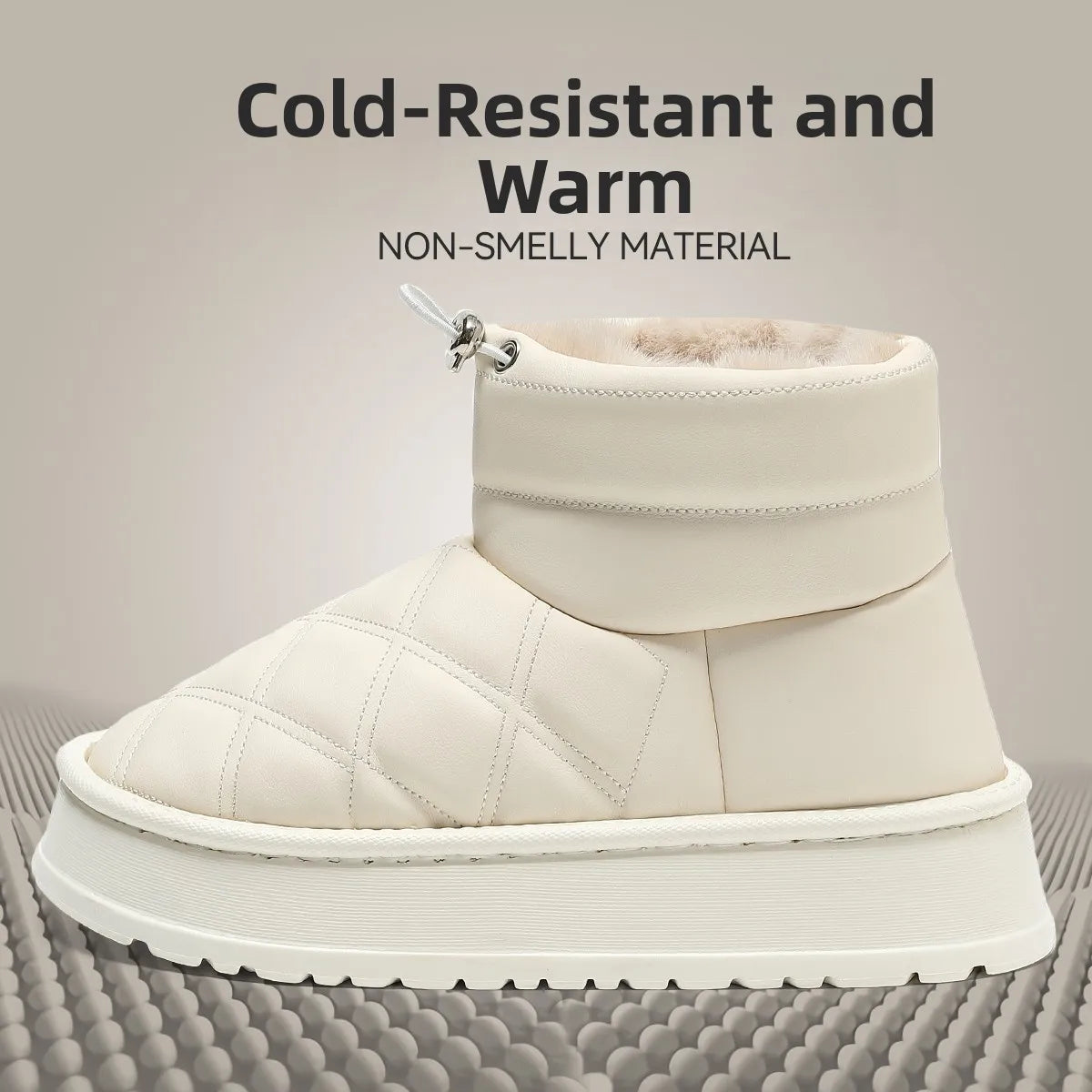 Women's Winter High-Top Fur Lined PU Leather Snow Boots Waterproof Cotton Shoes Warm Fashionable Short Tube EVA Inner Material